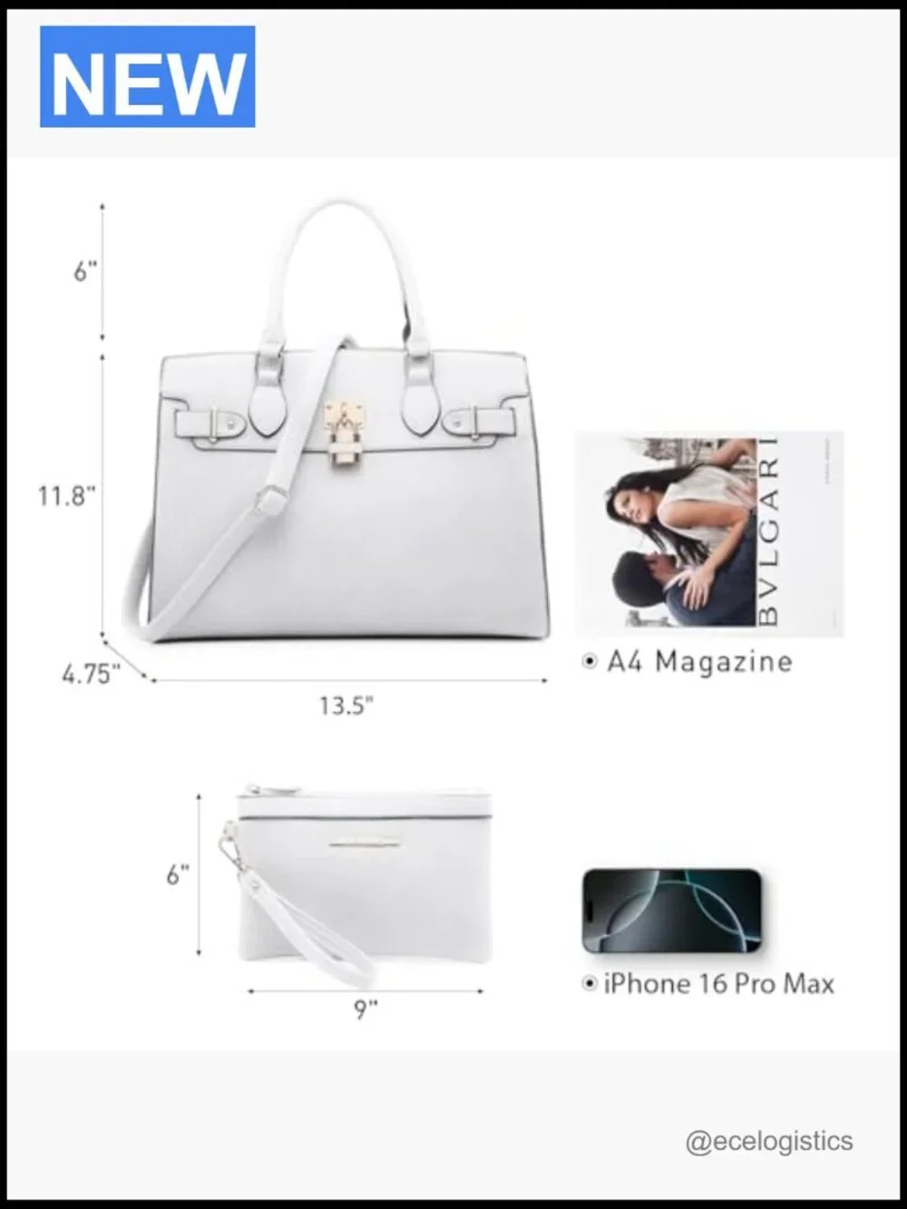 Women's Satchel Tote Set with Matching Clutch & Adjustable Strap